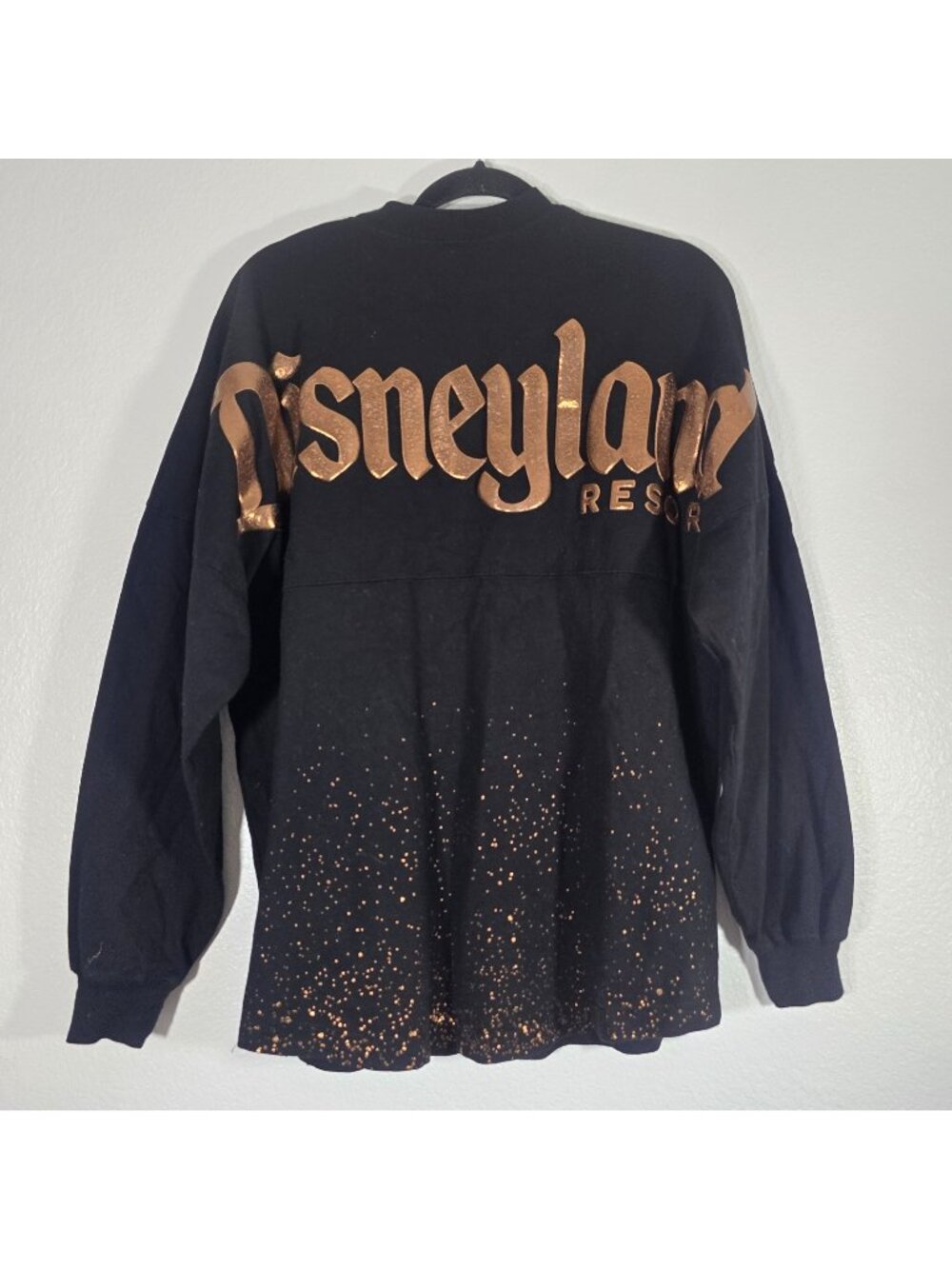 Disney Spirit Jersey Women Small Black Copper Speckled Puffy Logo Long Sleeve